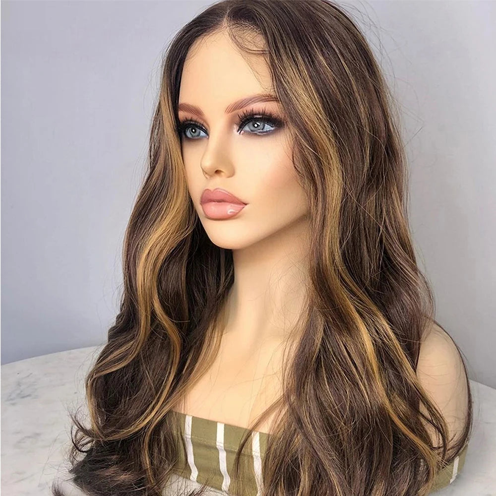 Silky Smooth 100% European Remy Human Hair Transparent Lace Body Wave Highlight Ombre Brown Blonde 13x4 Lace Front Wig