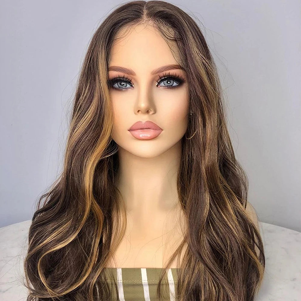 Silky Smooth 100% European Remy Human Hair Transparent Lace Body Wave Highlight Ombre Brown Blonde 13x4 Lace Front Wig