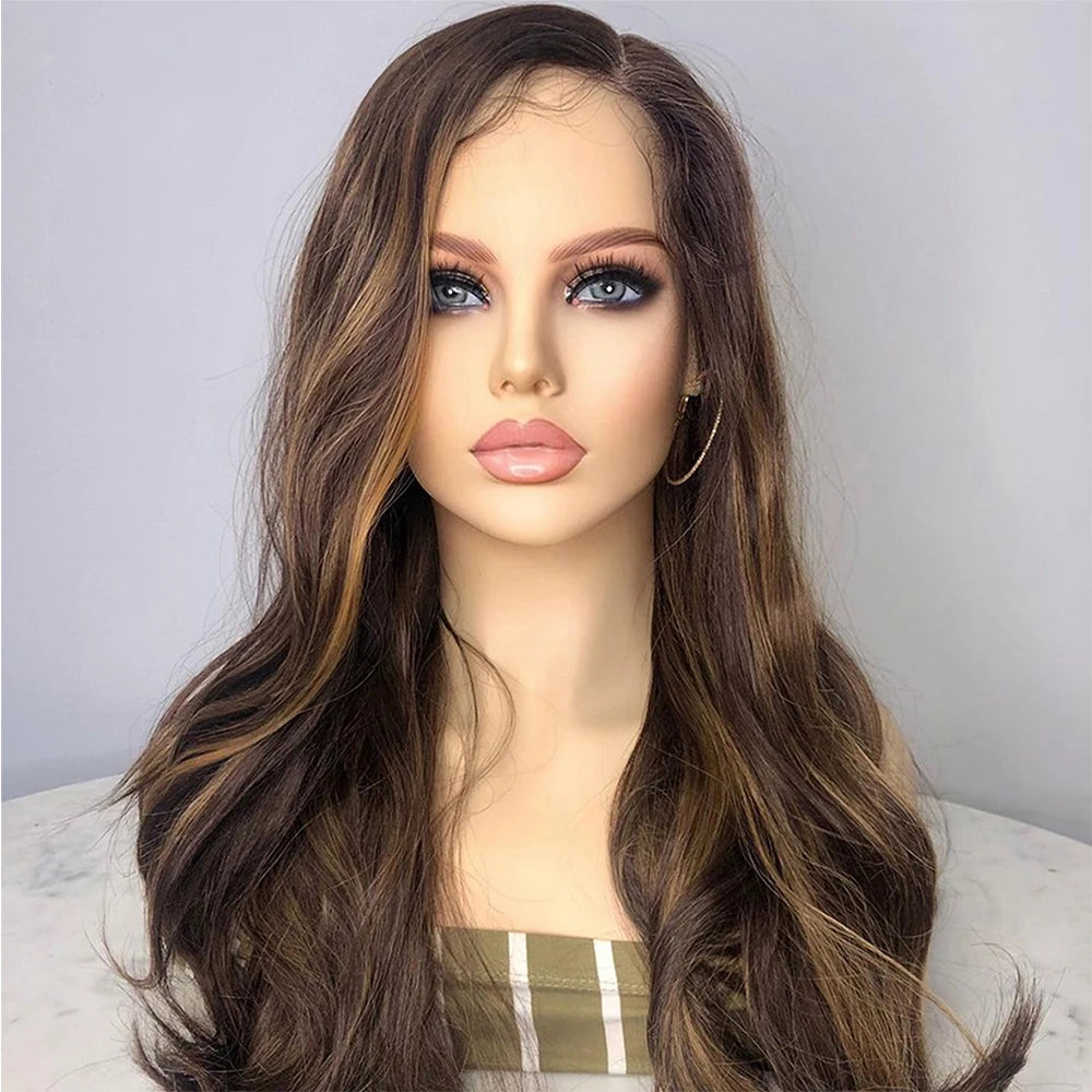 Silky Smooth 100% European Remy Human Hair Transparent Lace Body Wave Highlight Ombre Brown Blonde 13x4 Lace Front Wig