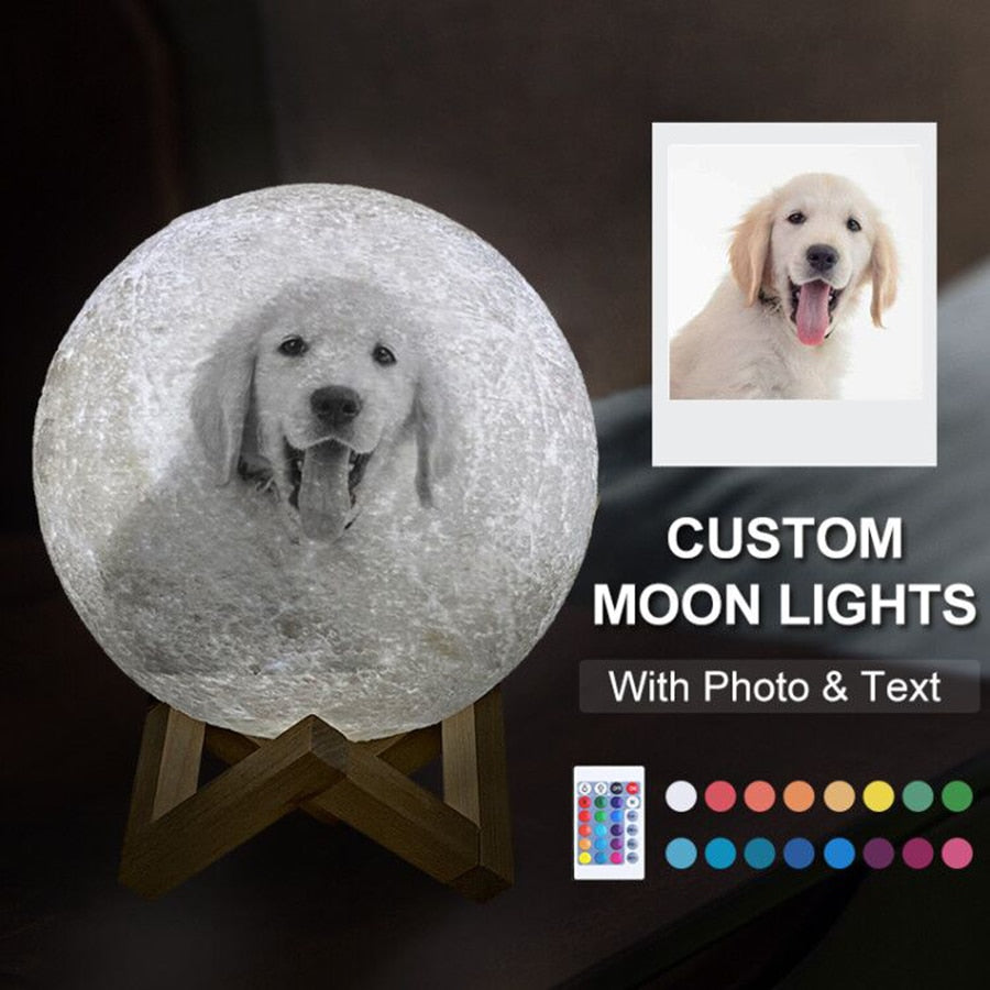 Moon Photo Customized Night Lamp Light w/ 3D Printing Text & Photo USB Rechargeable