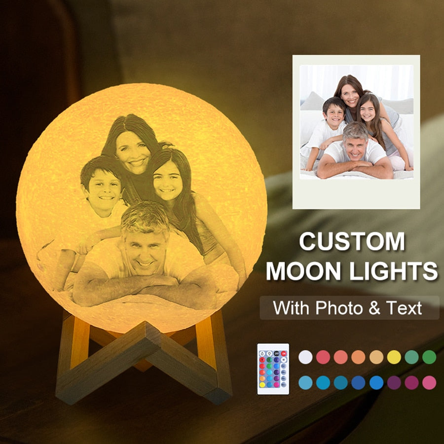 Moon Photo Customized Night Lamp Light w/ 3D Printing Text & Photo USB Rechargeable