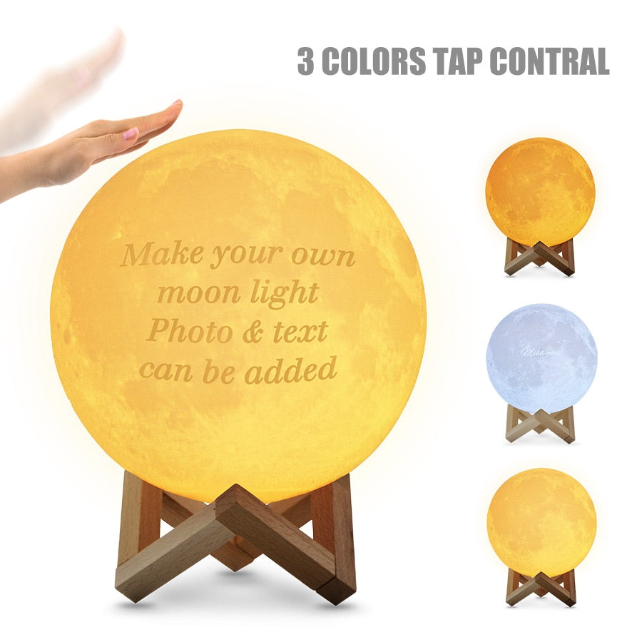 Moon Photo Customized Night Lamp Light w/ 3D Printing Text & Photo USB Rechargeable