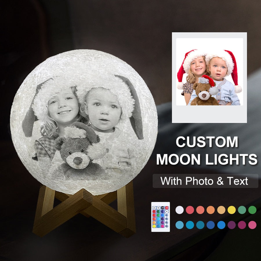 Moon Photo Customized Night Lamp Light w/ 3D Printing Text & Photo USB Rechargeable