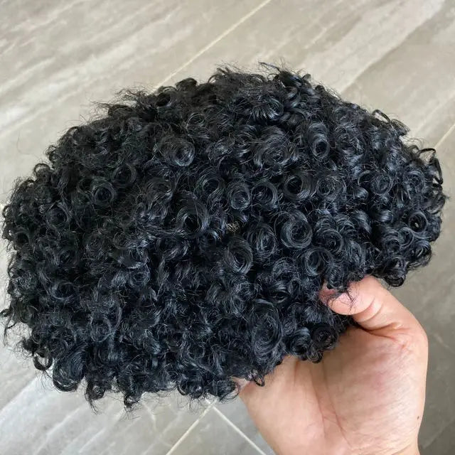 6" Afro Curly Durable Invisible Transparent Skin Toupee Indian Human Hair Wigs Mens Microskin Capillary Prosthesis