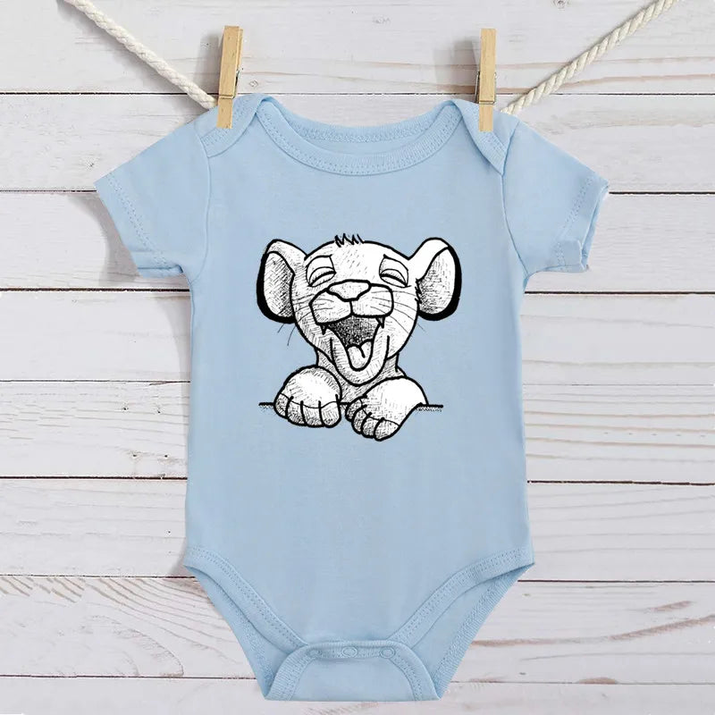 Simba Lion King Baby Girl Boy Clothes Black White Short Sleeve Cotton Newborn Toddler Jumpsuit