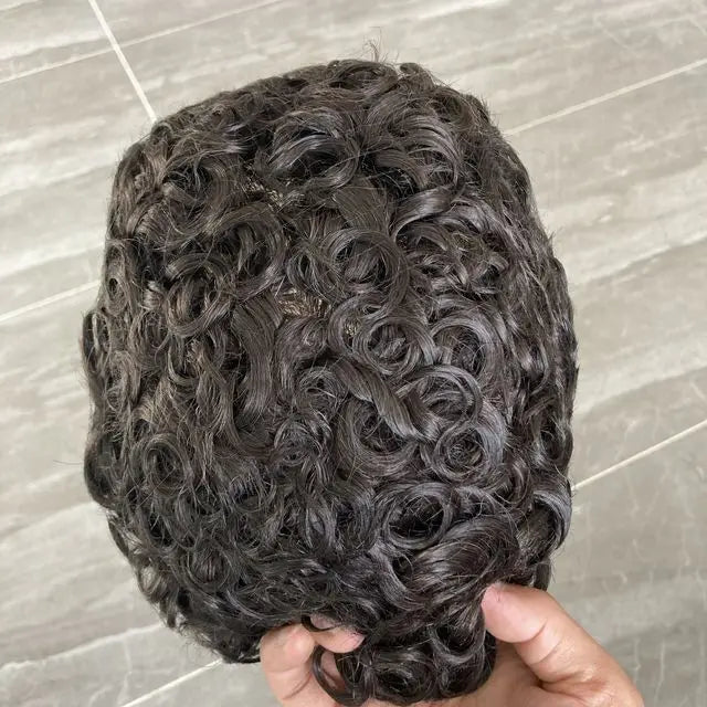 6" Afro Curly Durable Invisible Transparent Skin Toupee Indian Human Hair Wigs Mens Microskin Capillary Prosthesis