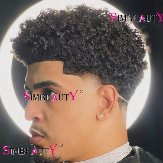 6" Afro Curly Durable Invisible Transparent Skin Toupee Indian Human Hair Wigs Mens Microskin Capillary Prosthesis