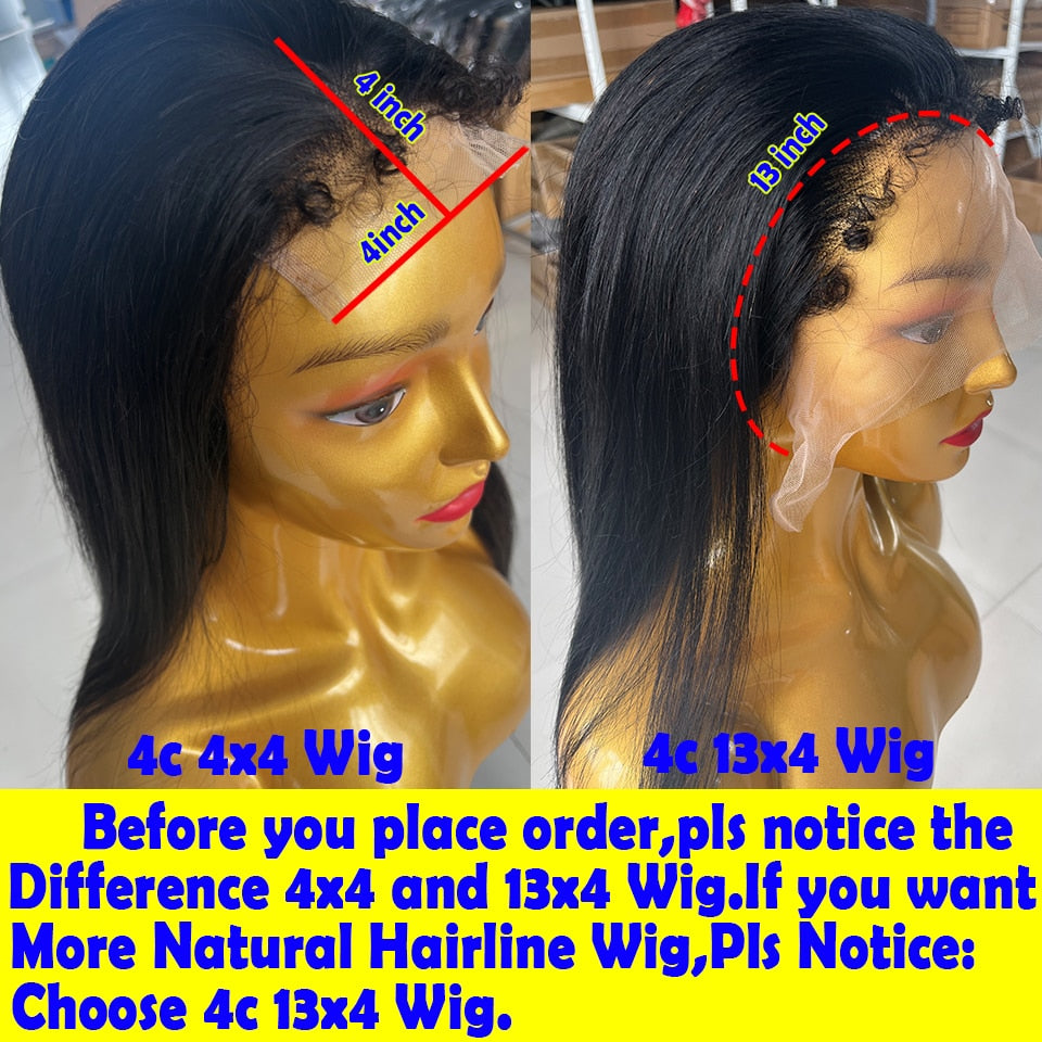 Human Hair 180% Density Fluffy Baby Hair Remy Kinky Straight 13x4 Lace Front Wig 4C Edges Hairline Curly Baby Hair Wigs