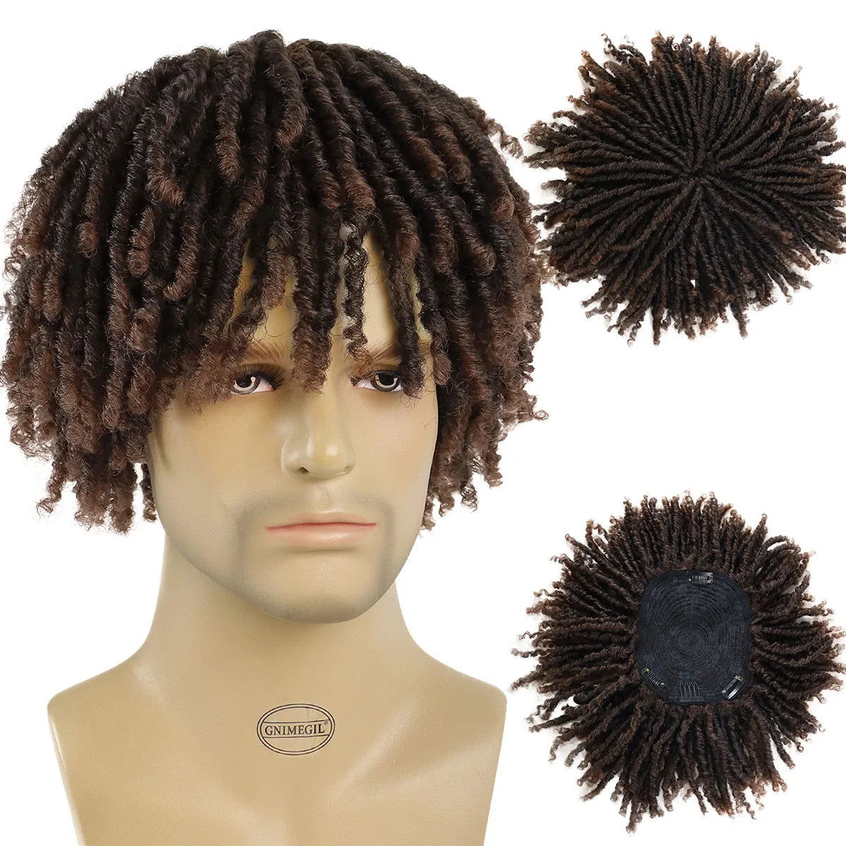 Synthetic Short Afro Twist Hair Braided Half Wig Clip in Toupee Hairpieces Dreadlocks Wig