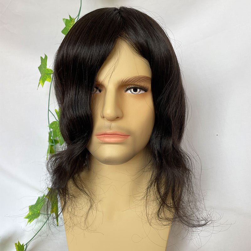 Men's Toupee Brazilian Human 12inch Long Hair Wigs Thin Skin Base PU 10×8 Hair Pieces For Men