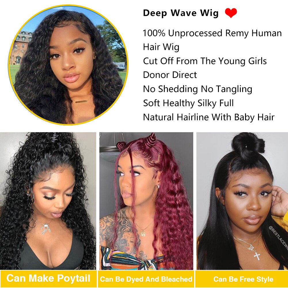 HD Transparent Human Hair Wave Front Deep Frontal Wig Curly Lace 13x4/13x6 s Wet And Wavy 4x4 Water Closure Wig