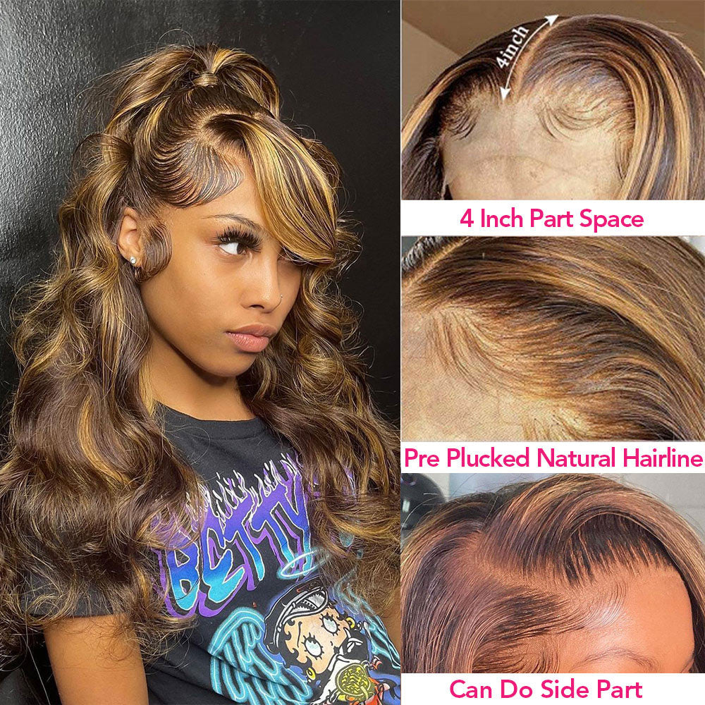 Highlight Brazilian Human Hair 30 Inch 40 Inch 13x4 Body Wave Honey Blonde Lace Frontal Wigs