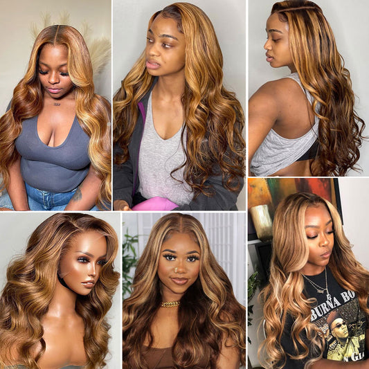 Highlight Brazilian Human Hair 30 Inch 40 Inch 13x4 Body Wave Honey Blonde Lace Frontal Wigs