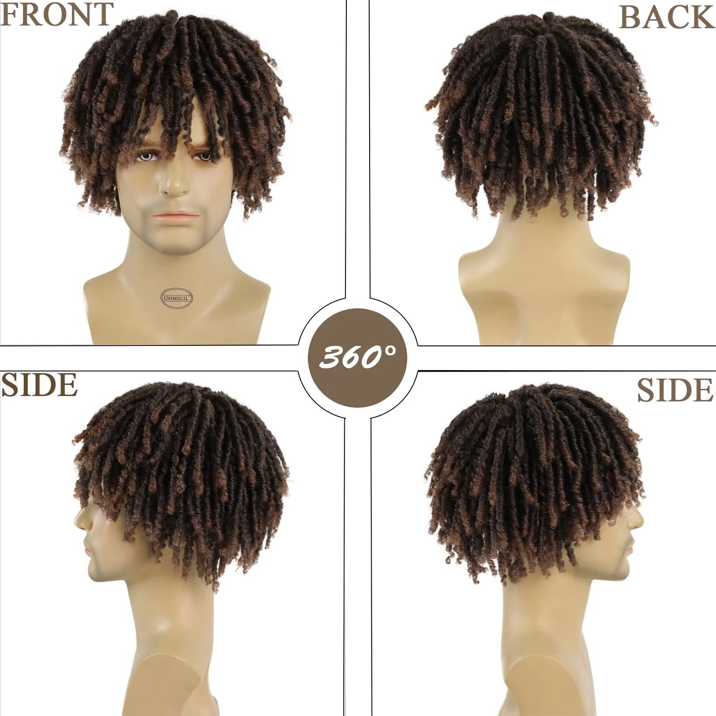 Synthetic Short Afro Twist Hair Braided Half Wig Clip in Toupee Hairpieces Dreadlocks Wig