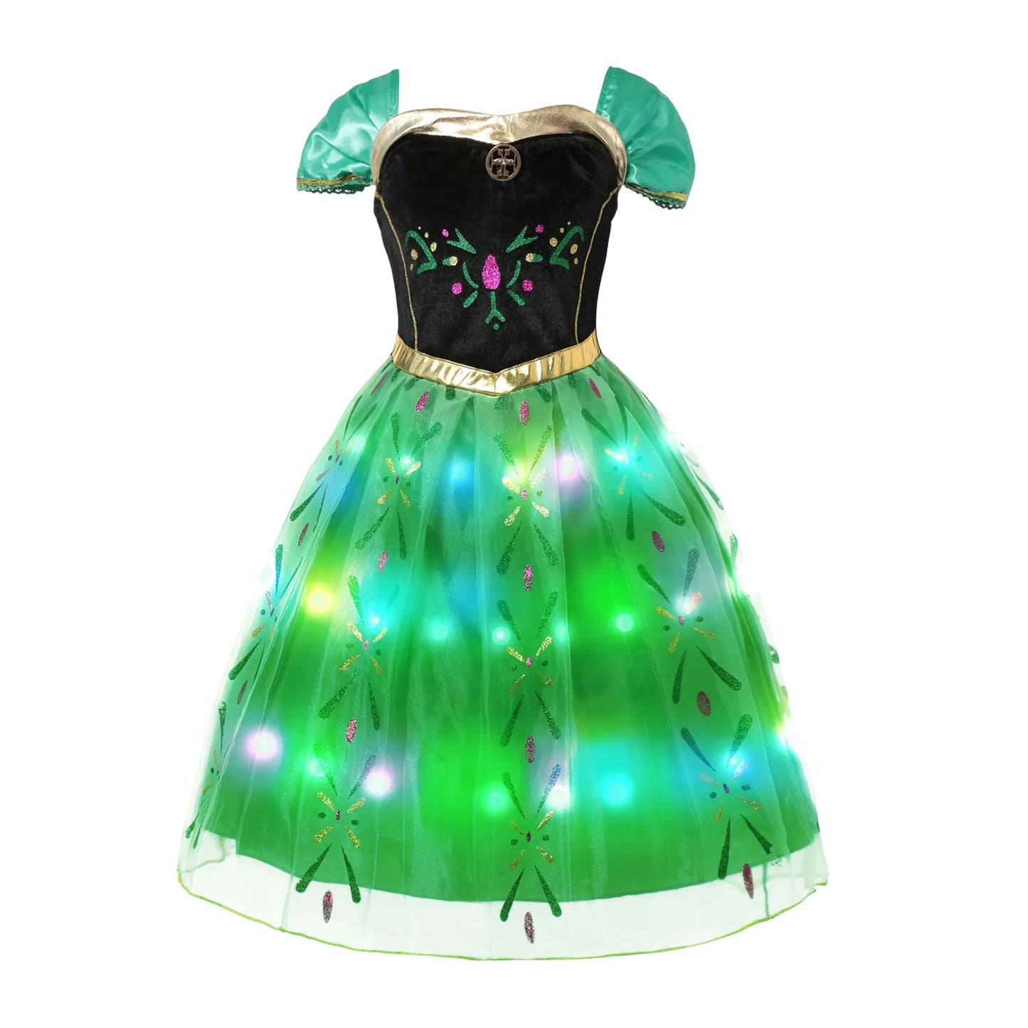 Girls LED Lights Frozen Elsa Anna Princess Ariel Dress Encanto Mirabel Halloween Luminous Prom Evening Party