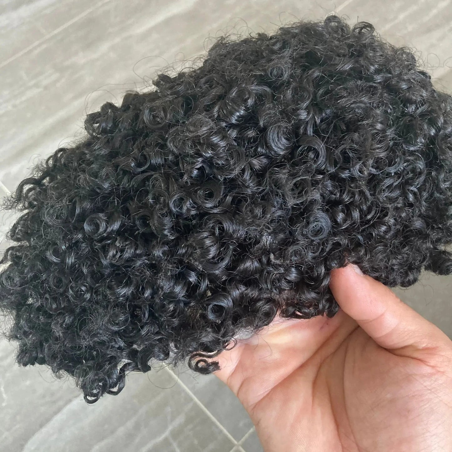 6" Afro Curly Durable Invisible Transparent Skin Toupee Indian Human Hair Wigs Mens Microskin Capillary Prosthesis