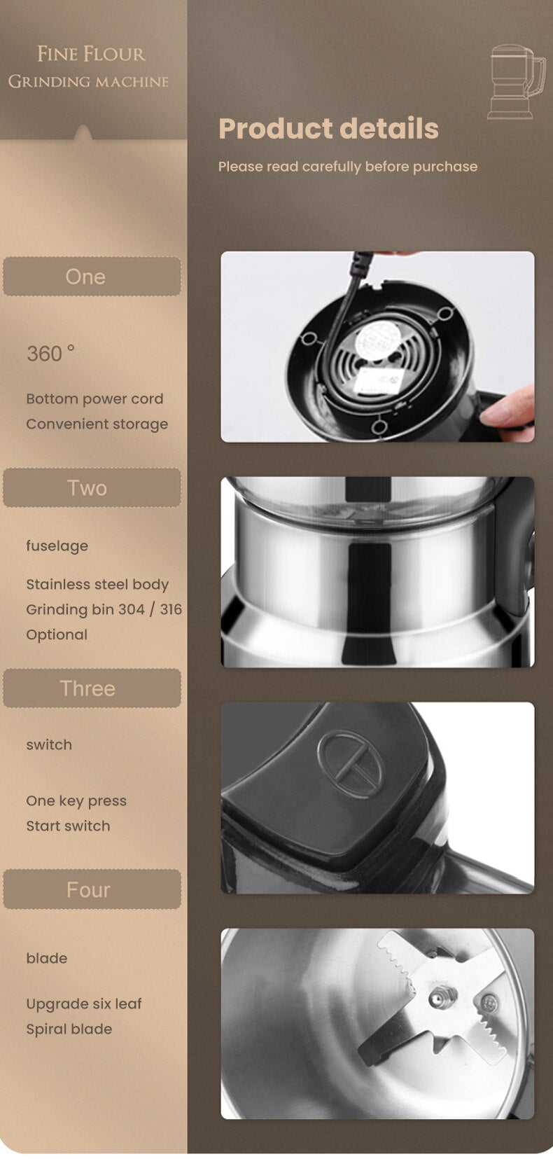 High Power Electric Coffee Cereal Nuts Beans Spices Grains Grinder Machine