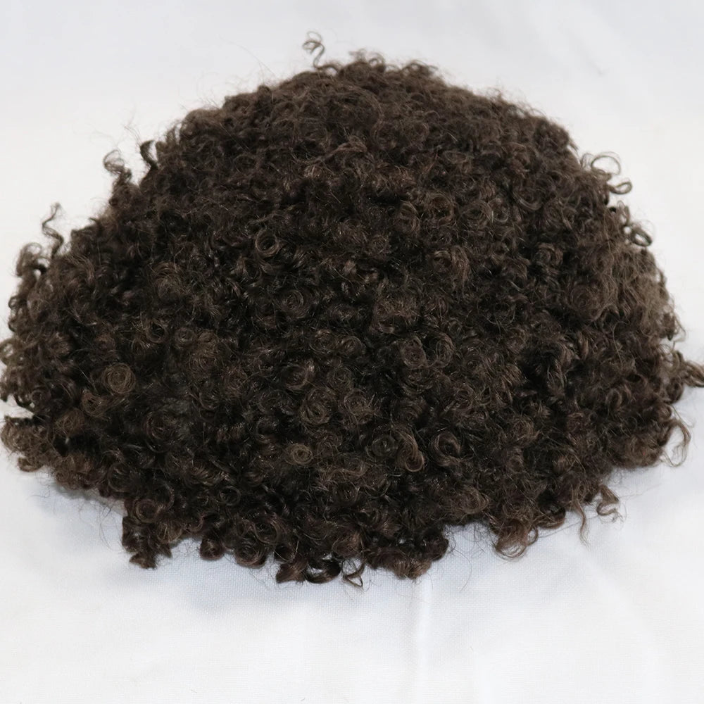 6" Afro Curly Durable Invisible Transparent Skin Toupee Indian Human Hair Wigs Mens Microskin Capillary Prosthesis