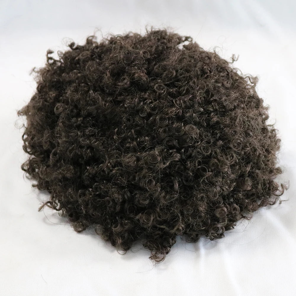 6" Afro Curly Durable Invisible Transparent Skin Toupee Indian Human Hair Wigs Mens Microskin Capillary Prosthesis