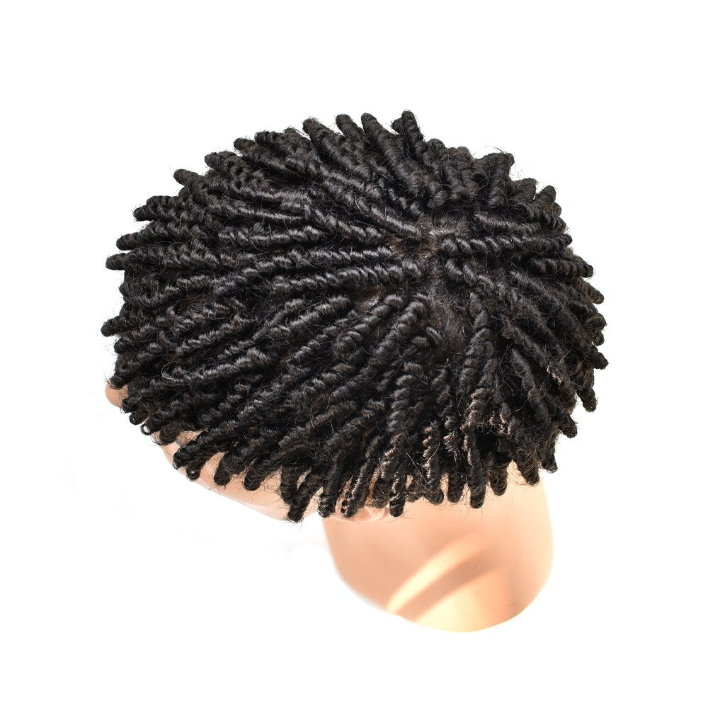 Brazilian Men Twist Remy Human Hair Crochet Braids Full PU Afro Toupee Replacement System Kinky Curly