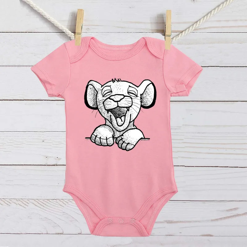 Simba Lion King Baby Girl Boy Clothes Black White Short Sleeve Cotton Newborn Toddler Jumpsuit