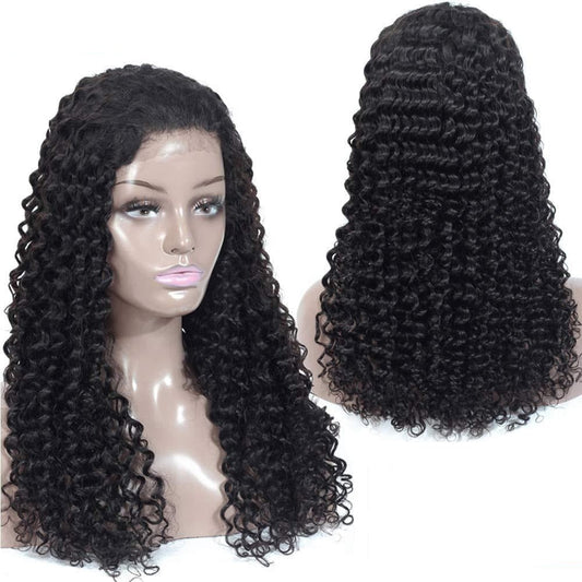 100% Human Hair Deep Wave Closure 180 Lace 4x4 Front Pre Plucked Remy Wig