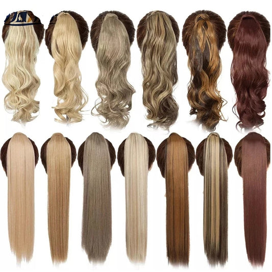 Straight / Wavy Wrap Around Ponytail Clip in Hair Extensions Natural Hairpiece Headwear Synthetic Hair 17''/ 23'' Long