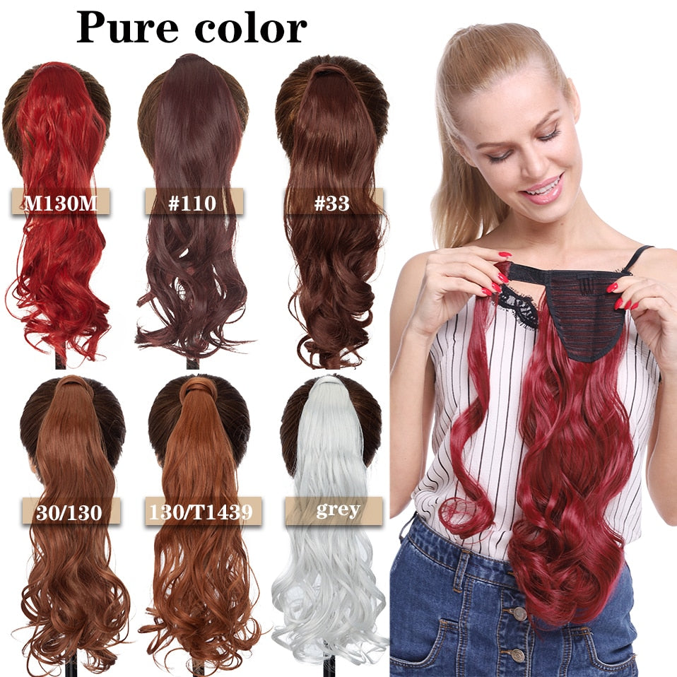 Straight / Wavy Wrap Around Ponytail Clip in Hair Extensions Natural Hairpiece Headwear Synthetic Hair 17''/ 23'' Long