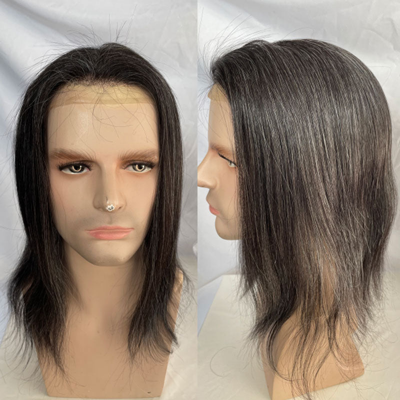 Human Hair Long Natural Wavy Toupee For Men, Swiss Lace Front Wigs Hair Replacement System 8x10