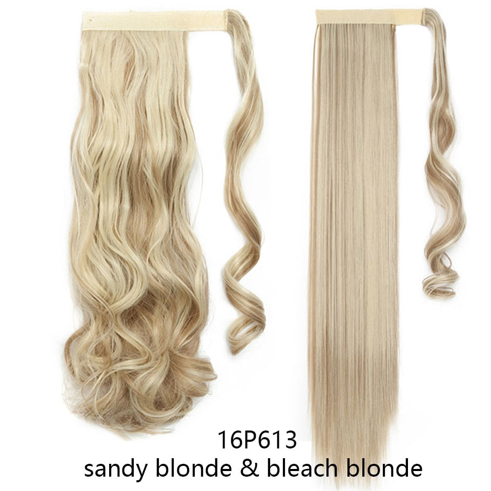 Straight / Wavy Wrap Around Ponytail Clip in Hair Extensions Natural Hairpiece Headwear Synthetic Hair 17''/ 23'' Long