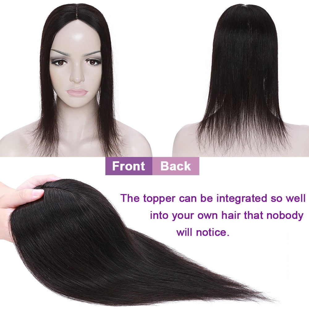 100% Human Hair Topper Toupee 10x12cm Silk Base 2.5x9cm 4 Clip In Hairpiece For Gray or Thinning Hair Loss 120% Density