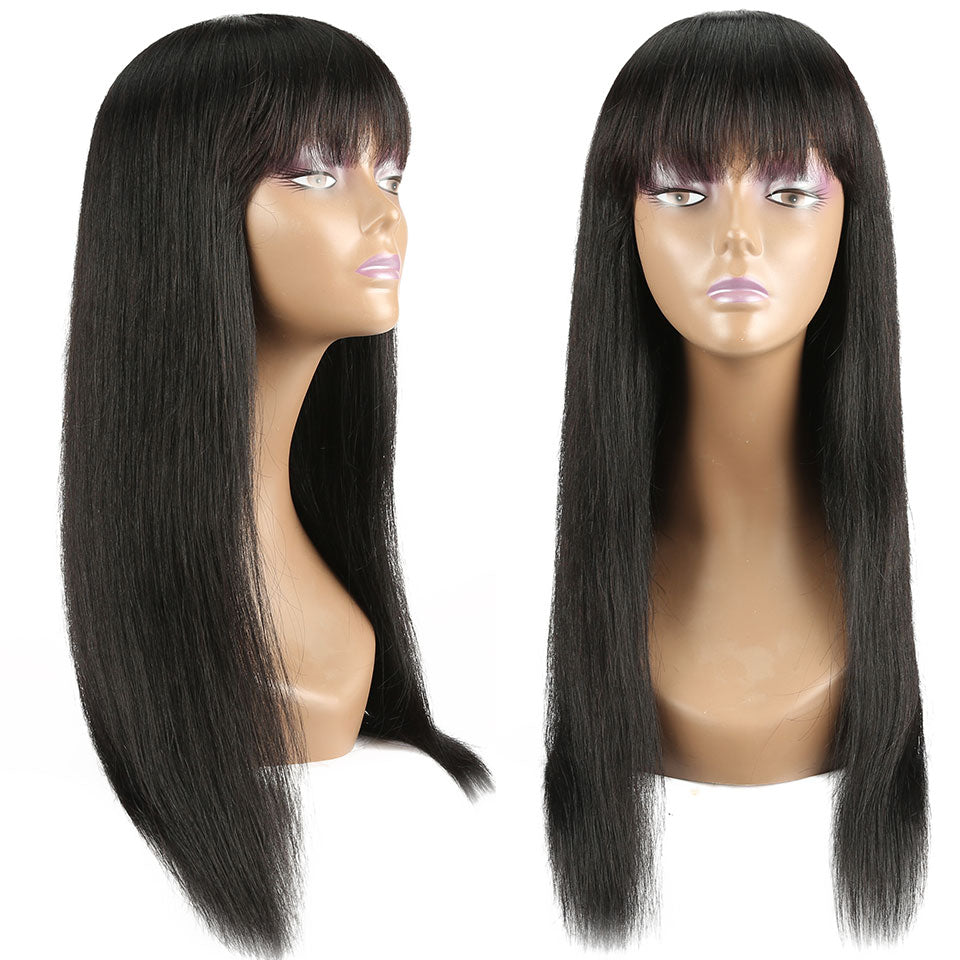 Bang Fringe Brazilian Straight Natural Black Straight Human Hair Fake Scalp 16-24Inch