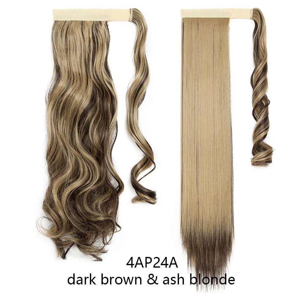 Straight / Wavy Wrap Around Ponytail Clip in Hair Extensions Natural Hairpiece Headwear Synthetic Hair 17''/ 23'' Long