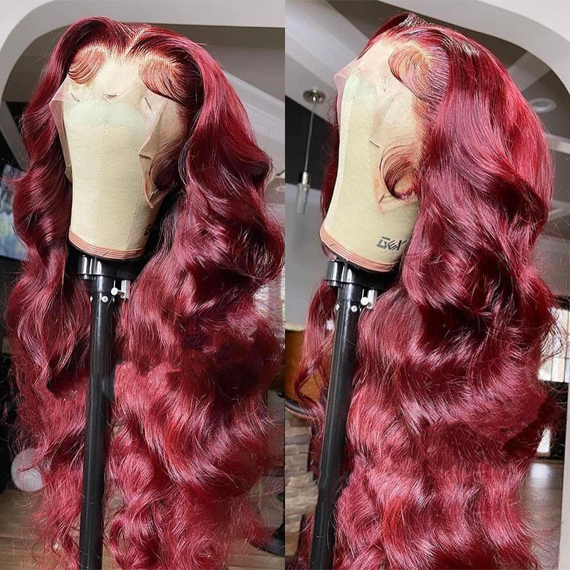 Body Wave Lace Front Wig Human Hair Wigs Burgundy Hd Transparent Frontal Bob Pre Plucked Brazilian Natural Black & 99j Lace Front Wig