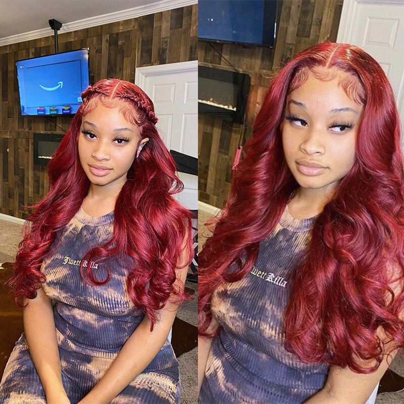 Body Wave Lace Front Wig Human Hair Wigs Burgundy Hd Transparent Frontal Bob Pre Plucked Brazilian Natural Black & 99j Lace Front Wig