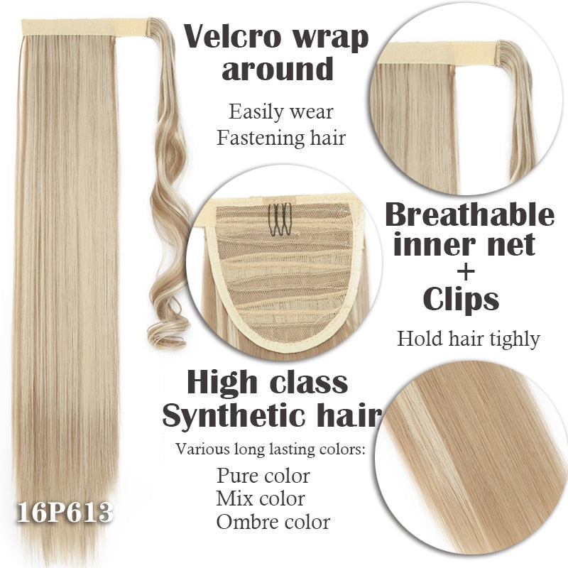 Straight / Wavy Wrap Around Ponytail Clip in Hair Extensions Natural Hairpiece Headwear Synthetic Hair 17''/ 23'' Long