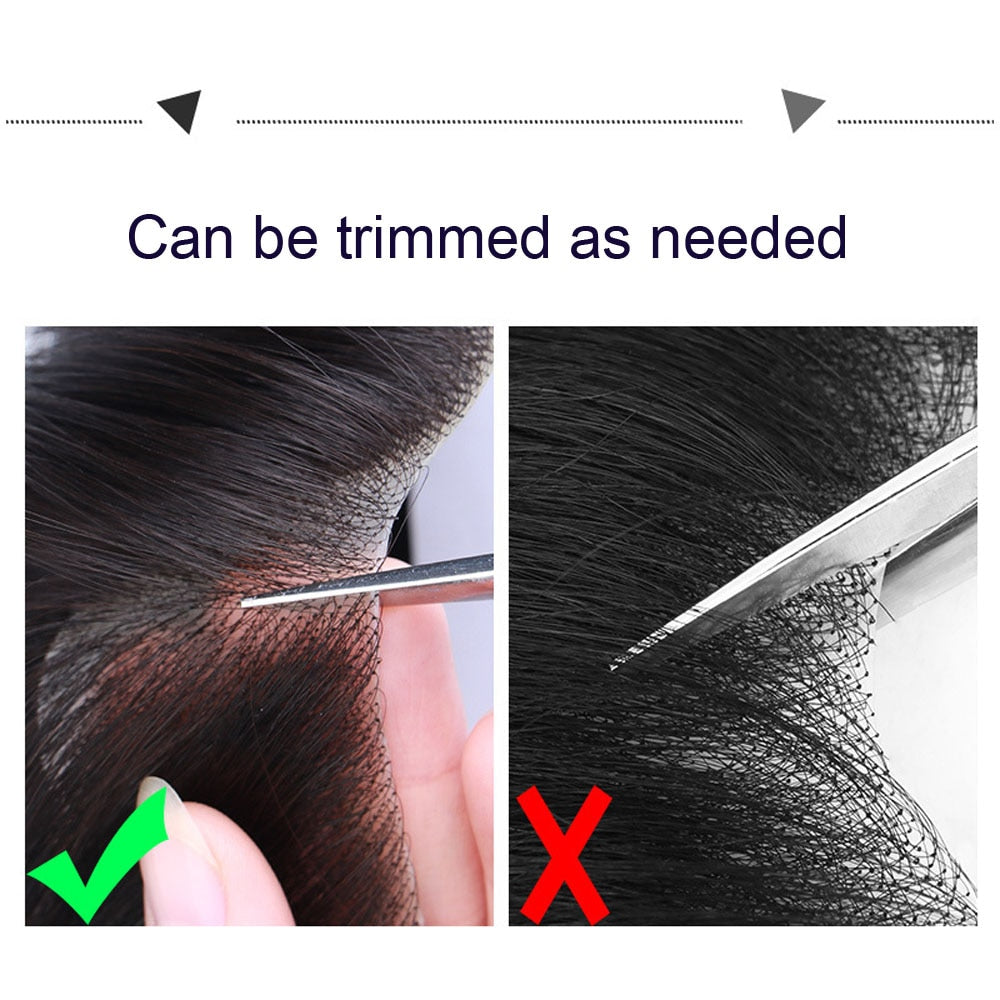 Frontal Hairpiece Extension Hairline Loss Straight Natural Brazilian Black Human Hair Tape in Toupee Replacement System