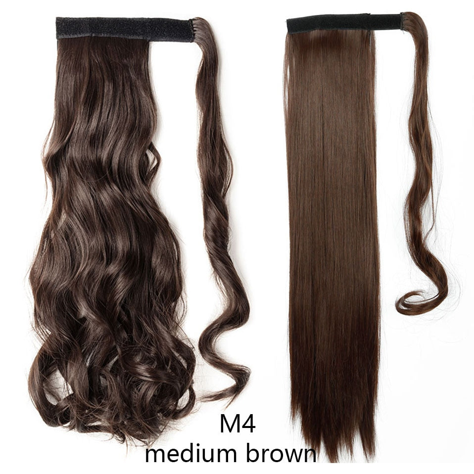 Straight / Wavy Wrap Around Ponytail Clip in Hair Extensions Natural Hairpiece Headwear Synthetic Hair 17''/ 23'' Long