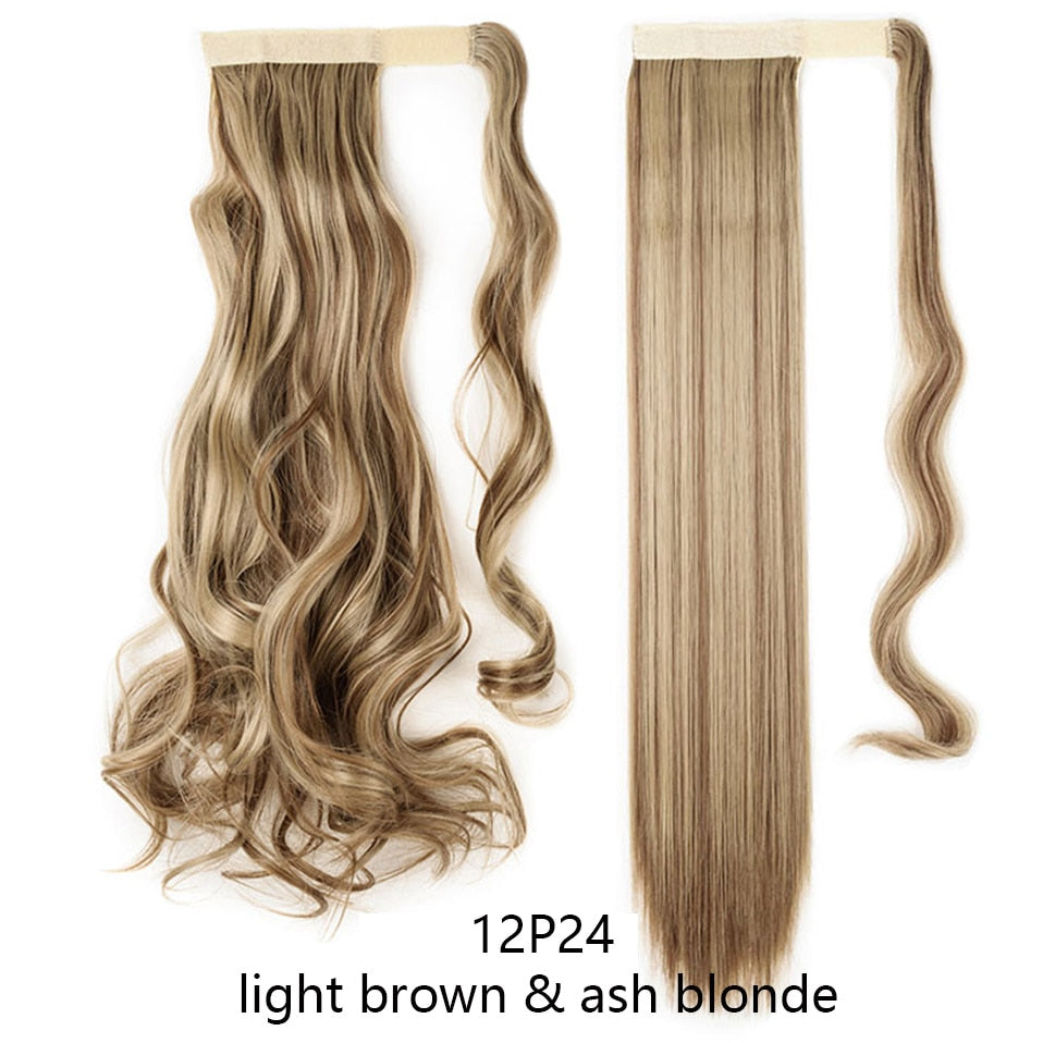 Straight / Wavy Wrap Around Ponytail Clip in Hair Extensions Natural Hairpiece Headwear Synthetic Hair 17''/ 23'' Long