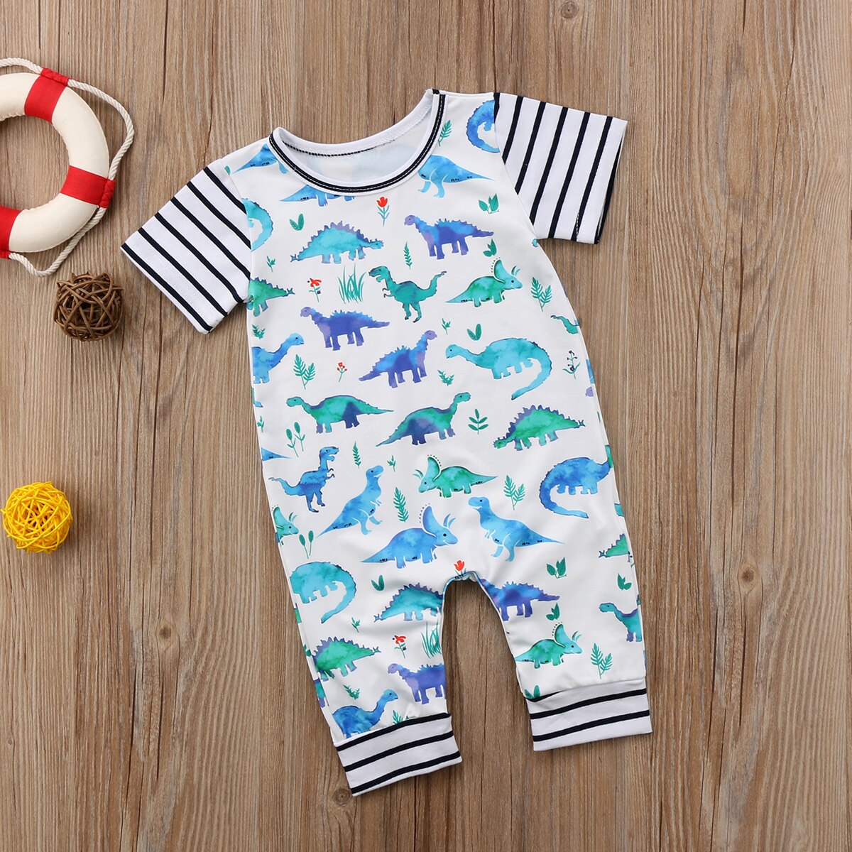 Baby Boy Kids Newborn Infant Short Sleeves Romper Jumpsuit Dinosaur Cotton Clothes