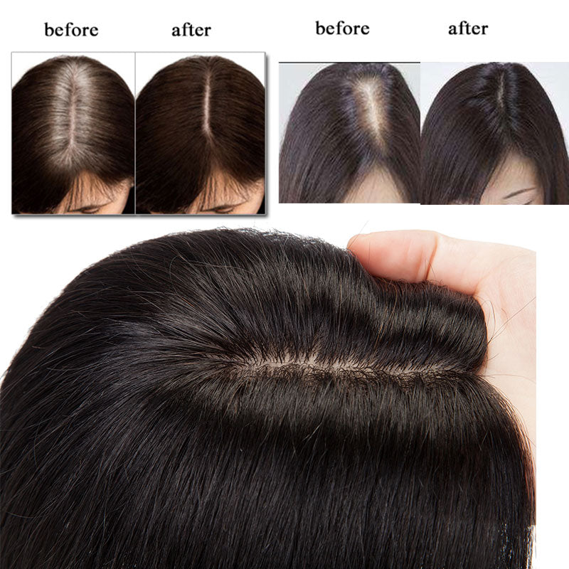 100% Human Hair Topper Toupee 10x12cm Silk Base 2.5x9cm 4 Clip In Hairpiece For Gray or Thinning Hair Loss 120% Density