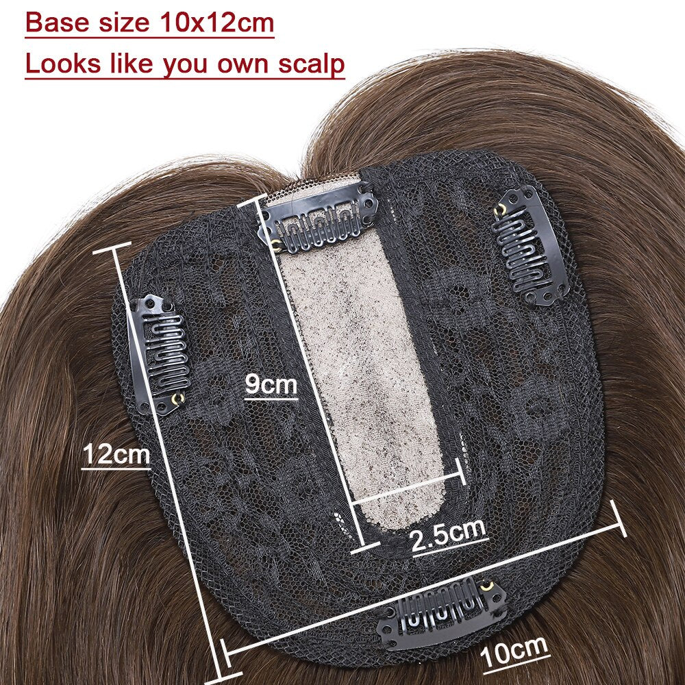 100% Human Hair Topper Toupee 10x12cm Silk Base 2.5x9cm 4 Clip In Hairpiece For Gray or Thinning Hair Loss 120% Density