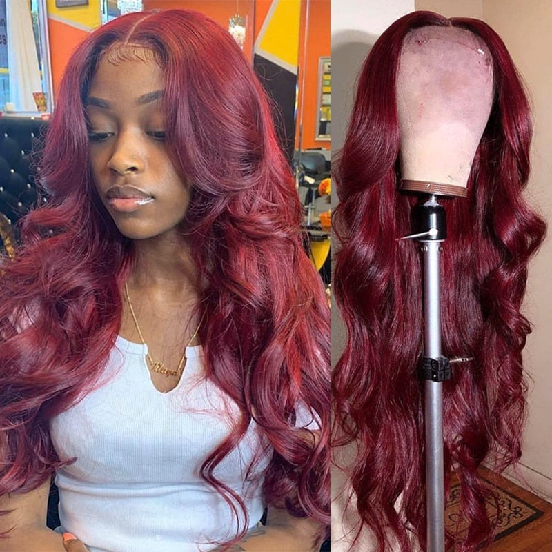 Body Wave Lace Front Wig Human Hair Wigs Burgundy Hd Transparent Frontal Bob Pre Plucked Brazilian Natural Black & 99j Lace Front Wig