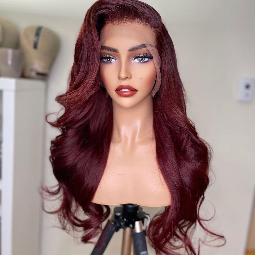 Body Wave Lace Front Wig Human Hair Wigs Burgundy Hd Transparent Frontal Bob Pre Plucked Brazilian Natural Black & 99j Lace Front Wig