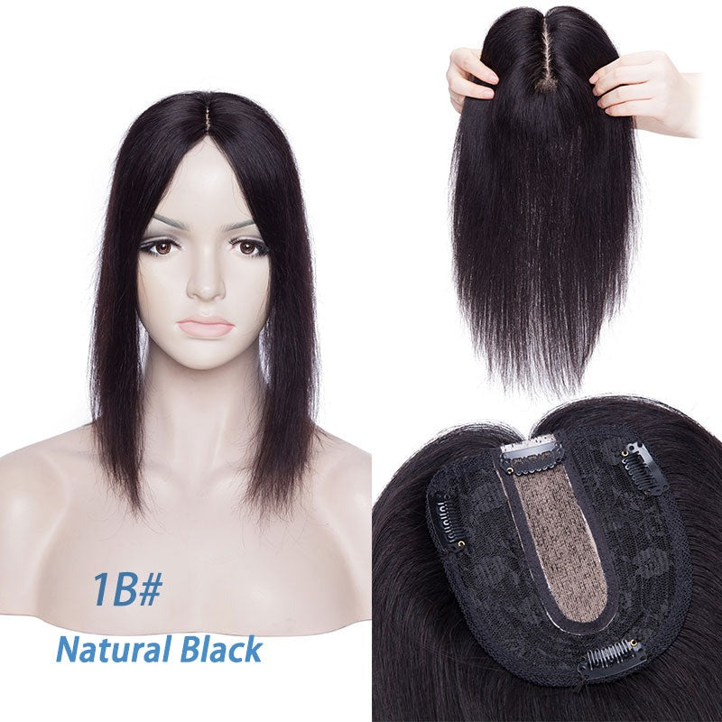 100% Human Hair Topper Toupee 10x12cm Silk Base 2.5x9cm 4 Clip In Hairpiece For Gray or Thinning Hair Loss 120% Density