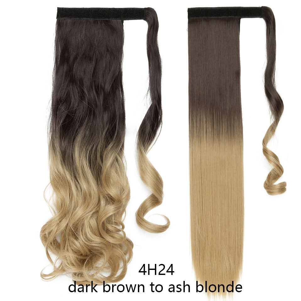 Straight / Wavy Wrap Around Ponytail Clip in Hair Extensions Natural Hairpiece Headwear Synthetic Hair 17''/ 23'' Long