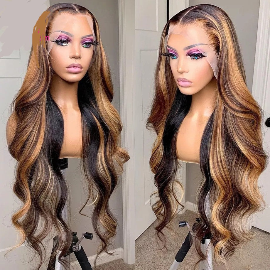 Body Wave Ombre Highlight Human Hair Wig Brazilian 10-30 Inch Full T Part For Women Honey Blonde Lace Front Wig