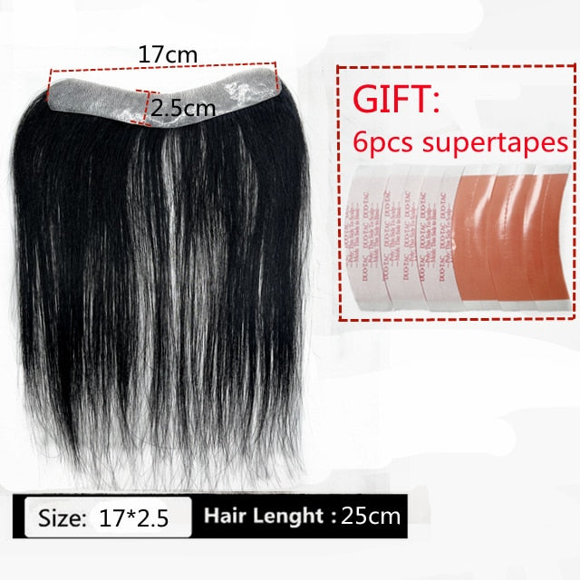 Frontal Hairpiece Extension Hairline Loss Straight Natural Brazilian Black Human Hair Tape in Toupee Replacement System