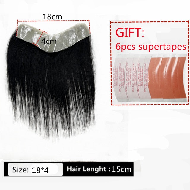 Frontal Hairpiece Extension Hairline Loss Straight Natural Brazilian Black Human Hair Tape in Toupee Replacement System