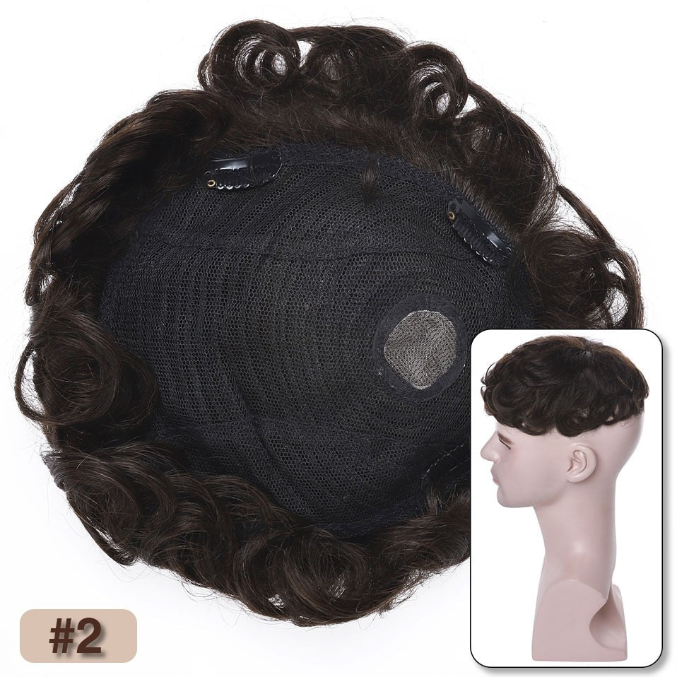 Human Hair Toppers Men Toupee 16x19cm Replacement System Capillary Prothesis Male Hair Wig Clip In 35g